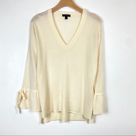 J.Crew | Merino V Neck Sweater Drawstring Sleeves - Picture 1 of 12